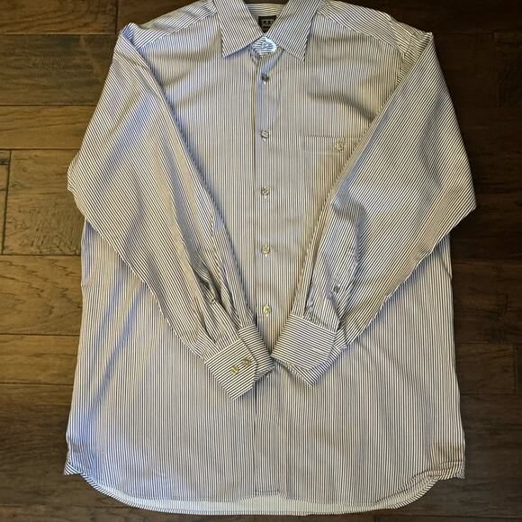 IKE BEHAR Blue White Brown Striped Button Down Shirt Size Large Men's Career - Picture 12 of 13